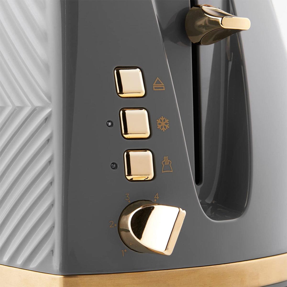 Russell Hobbs Groove 2 Slice Toaster With Frozen Cancel And Reheat Settings 850W - Grey