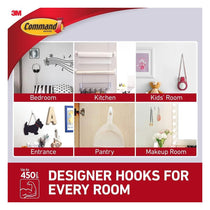 3M Command Small Designer Wall Hooks White 2 Hooks with 4 Adhesive Strips 450g Holding Power