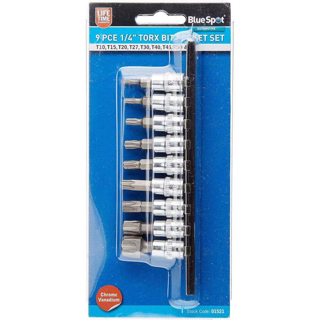 Blue Spot Tools 1/4 Inch Torx Bit Socket Set (T10-T60) - 9 Piece