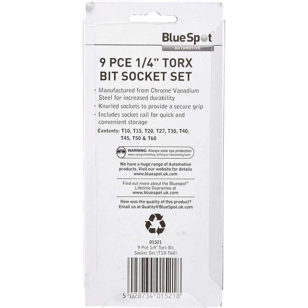 Blue Spot Tools 1/4 Inch Torx Bit Socket Set (T10-T60) - 9 Piece