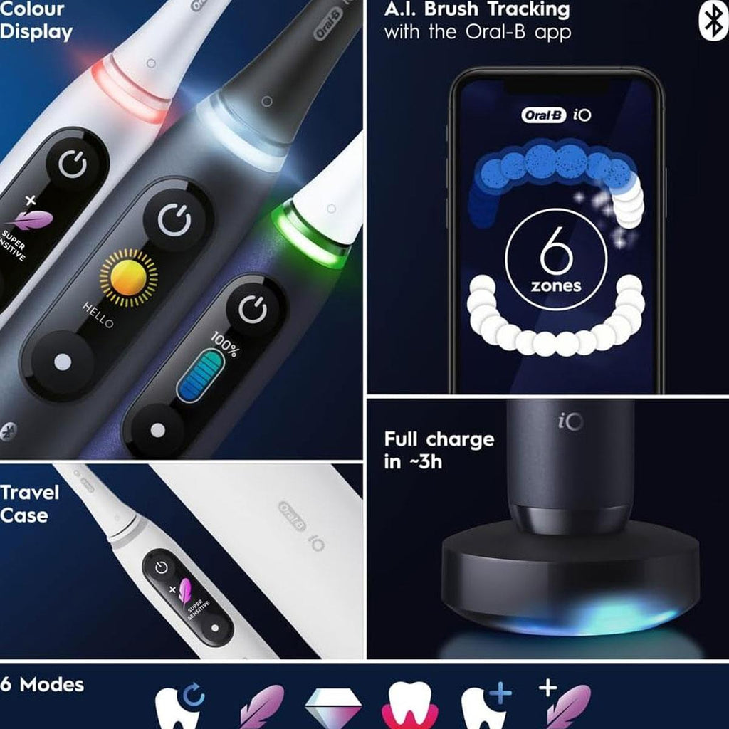 Oral-B iO8 Electric Toothbrushes With Magnetic Technology 6 Modes Travel Case - Black