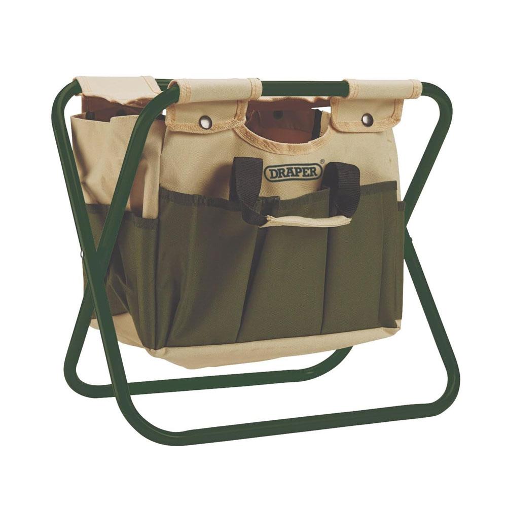 Draper 2-In-1 Foldable Seat And Bag Multiple Pockets Garden Tool Organizer Seat Storage Chair With Handles - Green