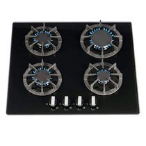SIA 4 Burner Gas On Glass Kitchen Hob 60cm With Cast Iron Pan Stands - Black