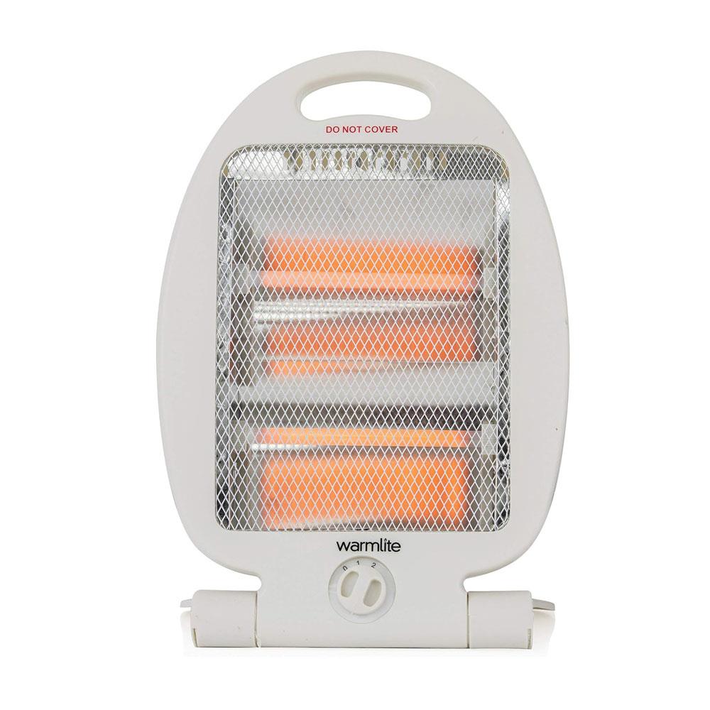 Warmlite 800W Folding Quartz Heater With 2 Heat Settings Safety Tip Over Switch - White
