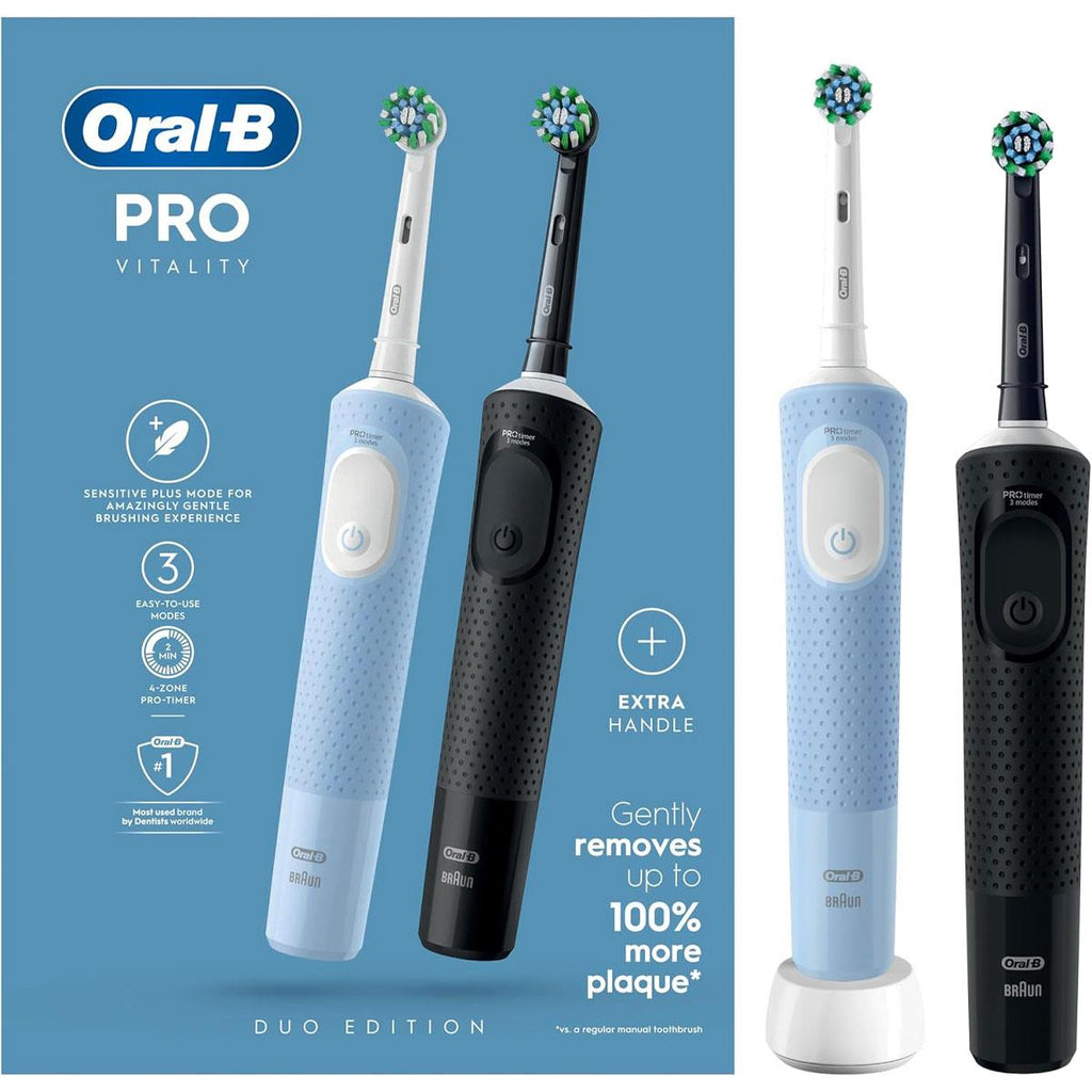 Oral-B Vitality Pro 2 X Electric Toothbrushes 2 Tooth Brush Heads 3 Modes Christmas Gifts - Black And Blue