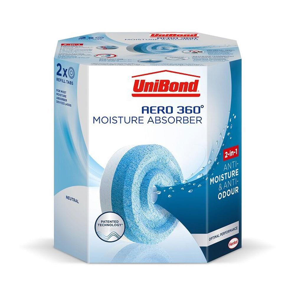 UniBond AERO 360 Moisture Absorber Refill Neutral 2-In-1 Anti-Moisture And Anti-Odour Refill Tab - 2 x 450g