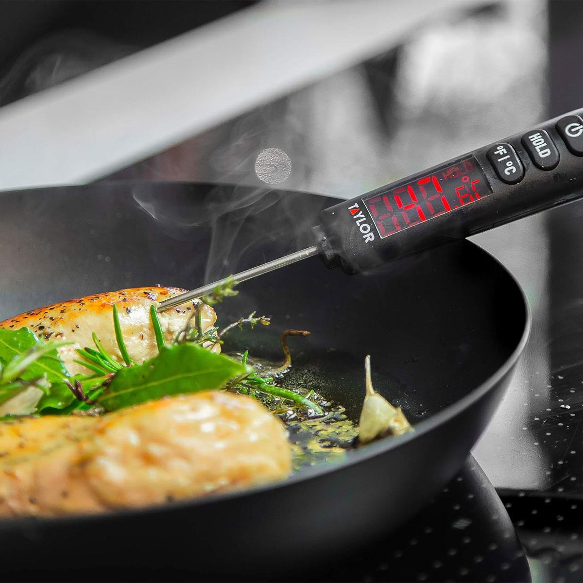 Taylor Pro Digital Food Thermometer Probe With Bright LED Display - Black