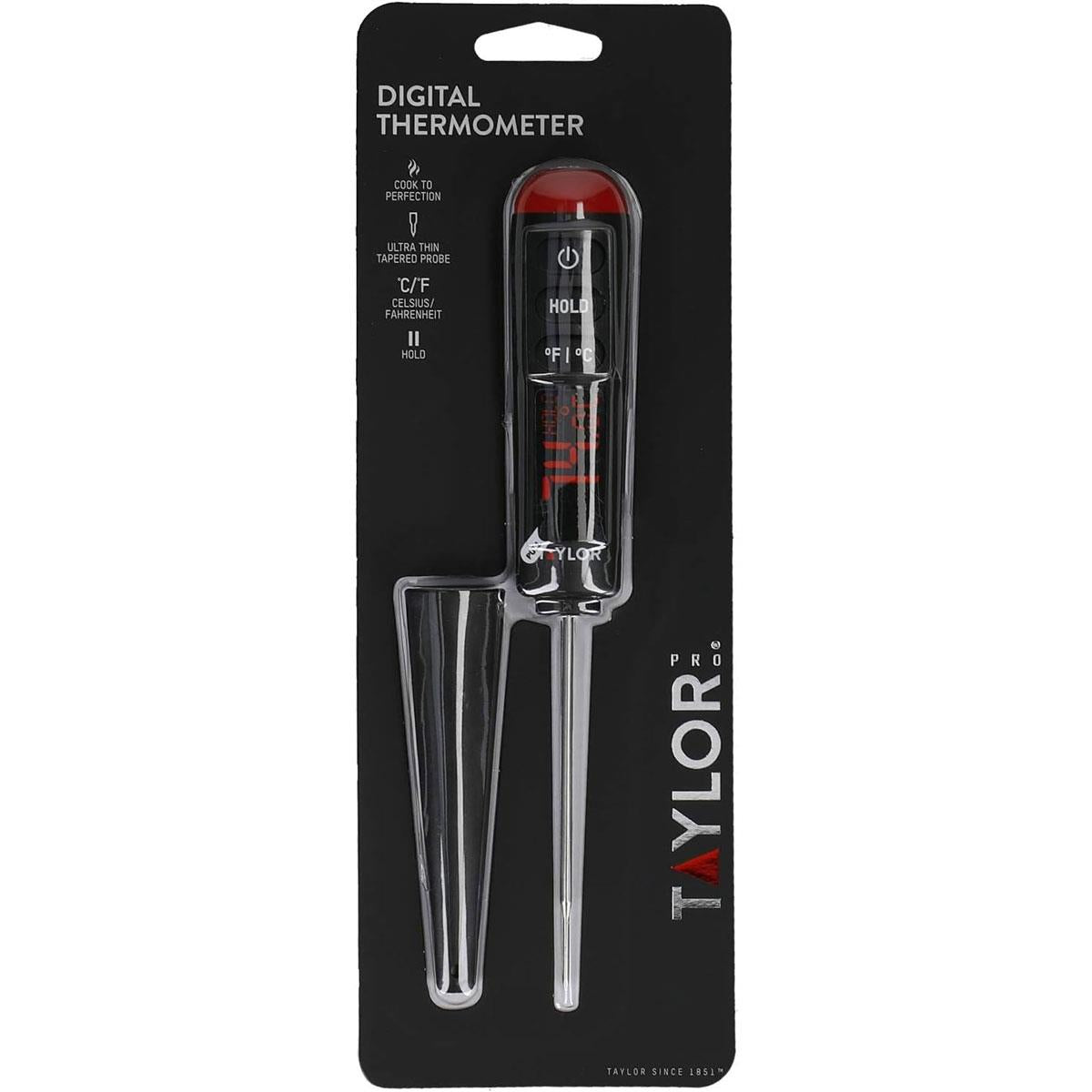 Taylor Pro Digital Food Thermometer Probe With Bright LED Display - Black