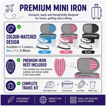 The Quilted Bear Mini Steam Iron Ceramic Sole Base Plate And Travel Hardcase - Pink
