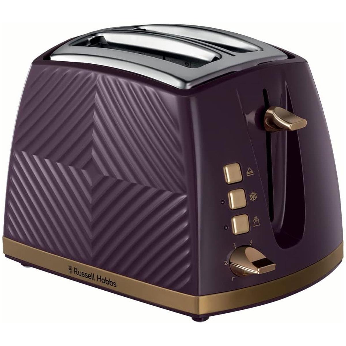 Russell Hobbs Groove 2 Slice Toaster With Frozen Cancel And Reheat Settings 850W - Mulberry