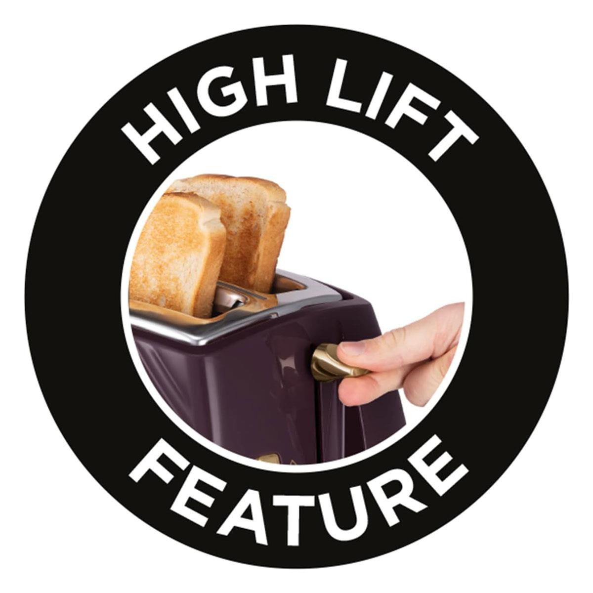 Russell Hobbs Groove 2 Slice Toaster With Frozen Cancel And Reheat Settings 850W - Mulberry