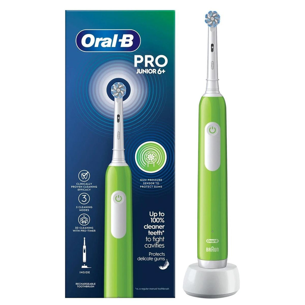 Oral-B Pro Junior Kids Electric Toothbrush 3 Modes With Kid-Friendly Sensitive Mode Ages 6+ - Green