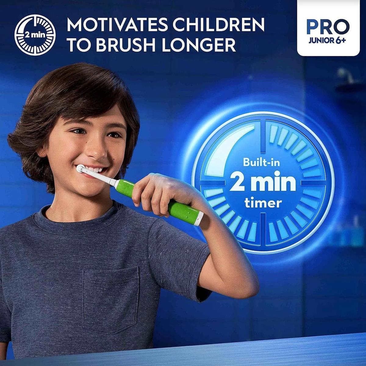 Oral-B Pro Junior Kids Electric Toothbrush 3 Modes With Kid-Friendly Sensitive Mode Ages 6+ - Green