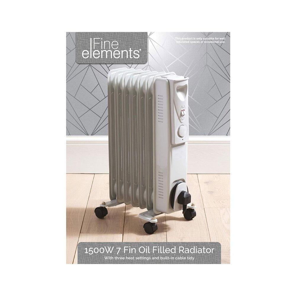 Fine Elements 7 Fin Oil Filled Radiator With 3 Heat Settings 1500W - White