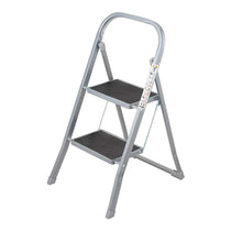 OurHouse 2 Rubber Tread Steel Step Ladder 150kg Maximum Weight Slip-Resistant Feet - Grey