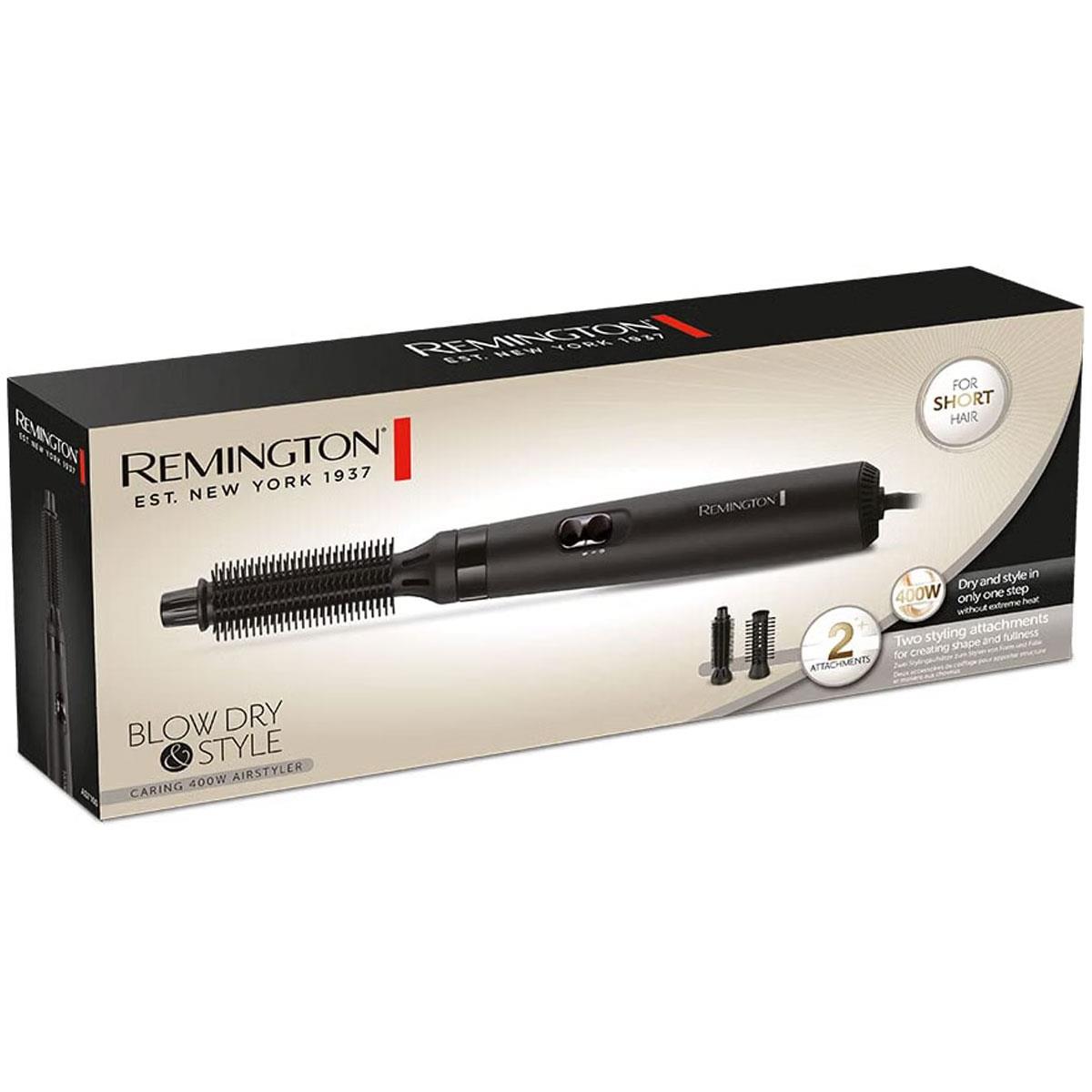 Remington Blow Dry And Style Caring Airstyler Hair Dryer Hot Brush Hair Curler 400W 2 Attachments - Black