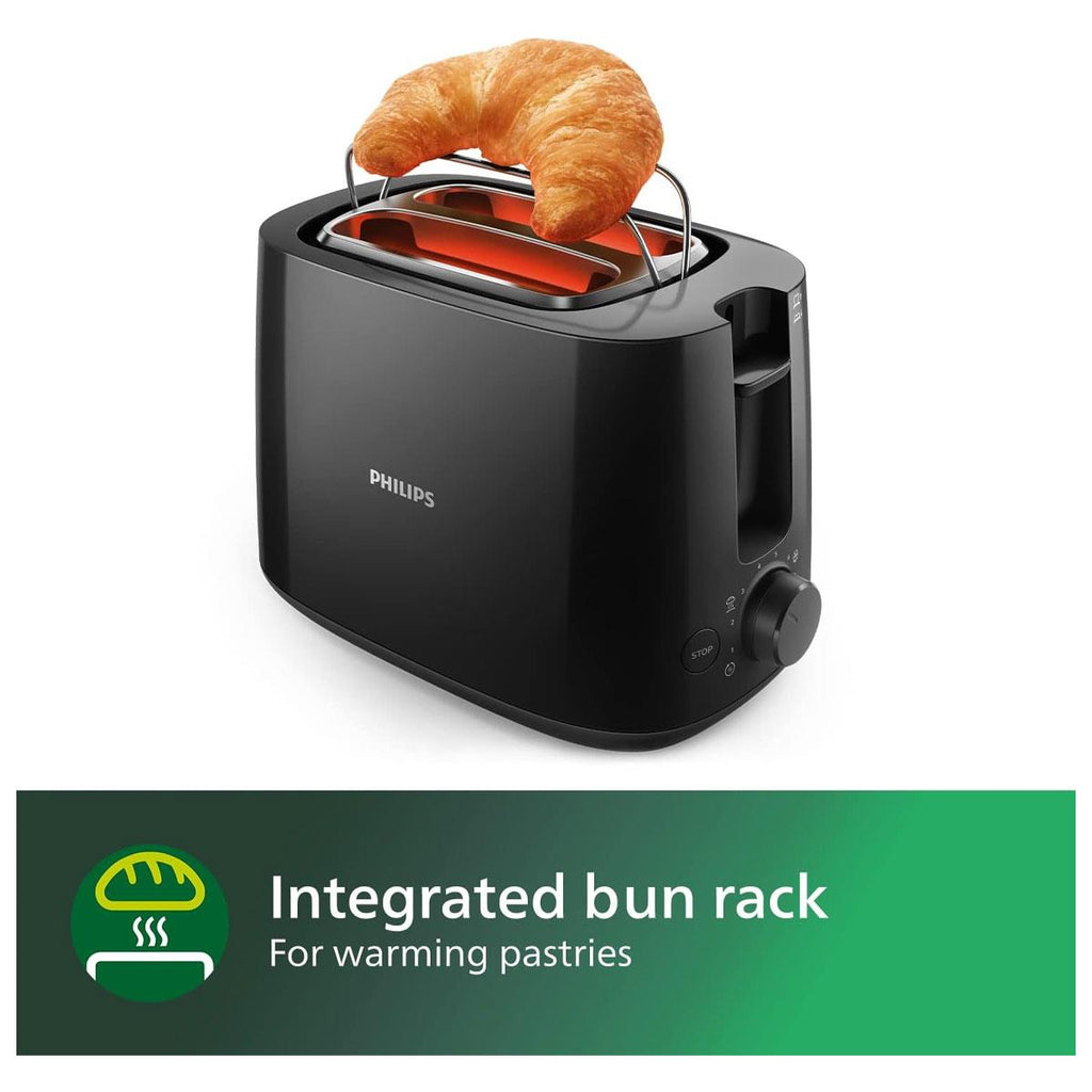 Philips Daily Collection 2 Slice Toaster Wide Slot With 8 Browning Settings 900W - Black