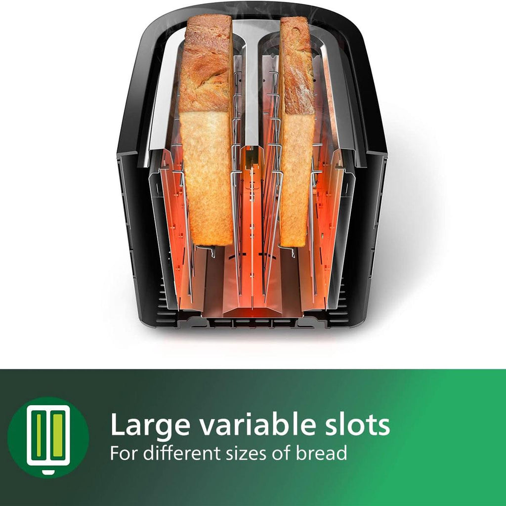 Philips Daily Collection 2 Slice Toaster Wide Slot With 8 Browning Settings 900W - Black