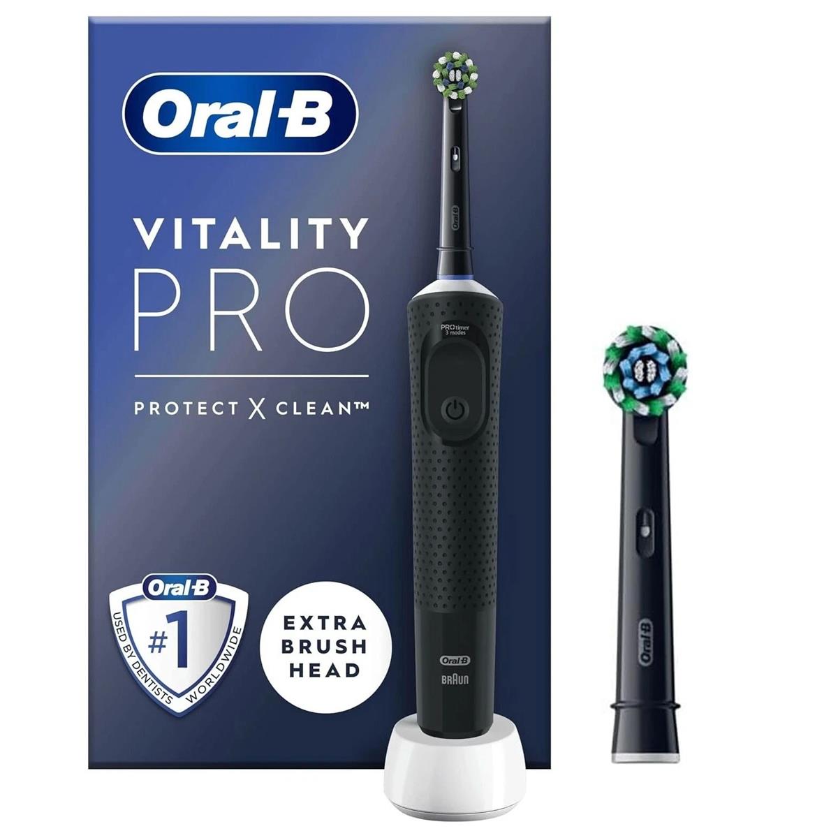 Oral-B Vitality PRO Electric Toothbrush With 2 Tooth Brush Heads 3 Brushing Modes - Black