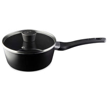 MasterChef Essential Non-Stick Stainless Steel Sauce Pan With Tempered Glass Lid 18cm - Black