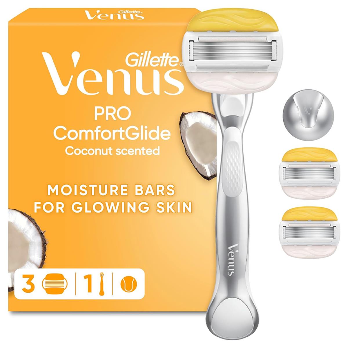Gillette Venus ComfortGlide Coconut With Olay Women's Razor And 3 Razor Blade Refills Set