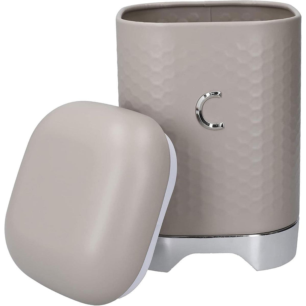 KitchenCraft Lovello Textured Coffee Caddy Geo Metal 11.5 x 11.5 x 19.5cm - Latte Cream
