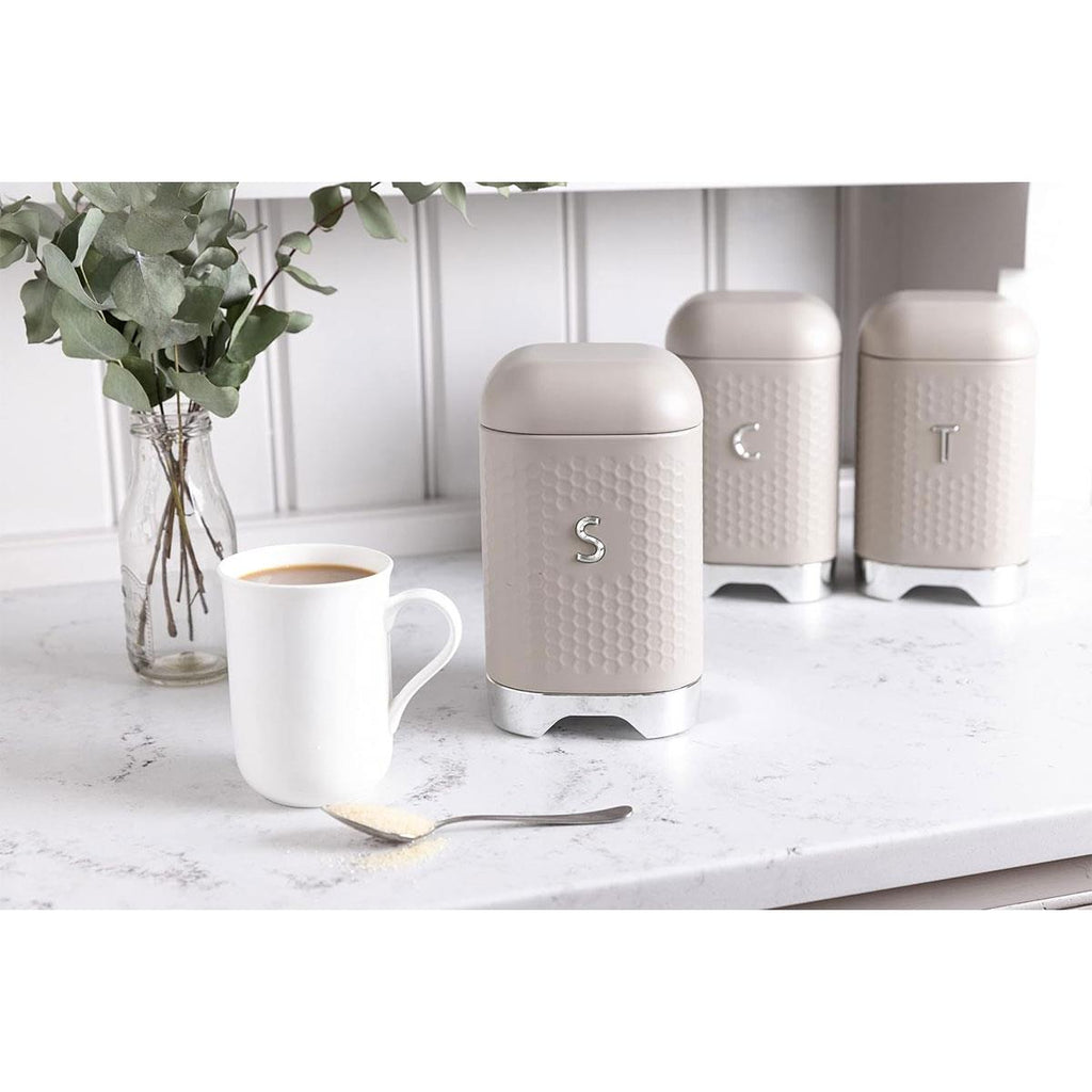 KitchenCraft Lovello Textured Sugar Caddy Geo Metal 11.5 x 11.5 x 19.5cm - Latte Cream