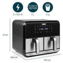 Princess Double Basket Air Fryer With 8 Pre-Programme Settings 1600W 8 Litres Capacity - Black/Silver