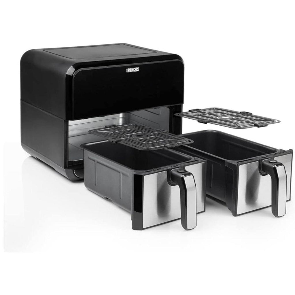 Princess Double Basket Air Fryer With 8 Pre-Programme Settings 1600W 8 Litres Capacity - Black/Silver