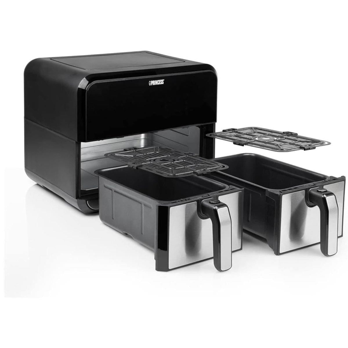 Princess Double Basket Air Fryer With 8 Pre-Programme Settings 1600W 8 Litres Capacity - Black/Silver