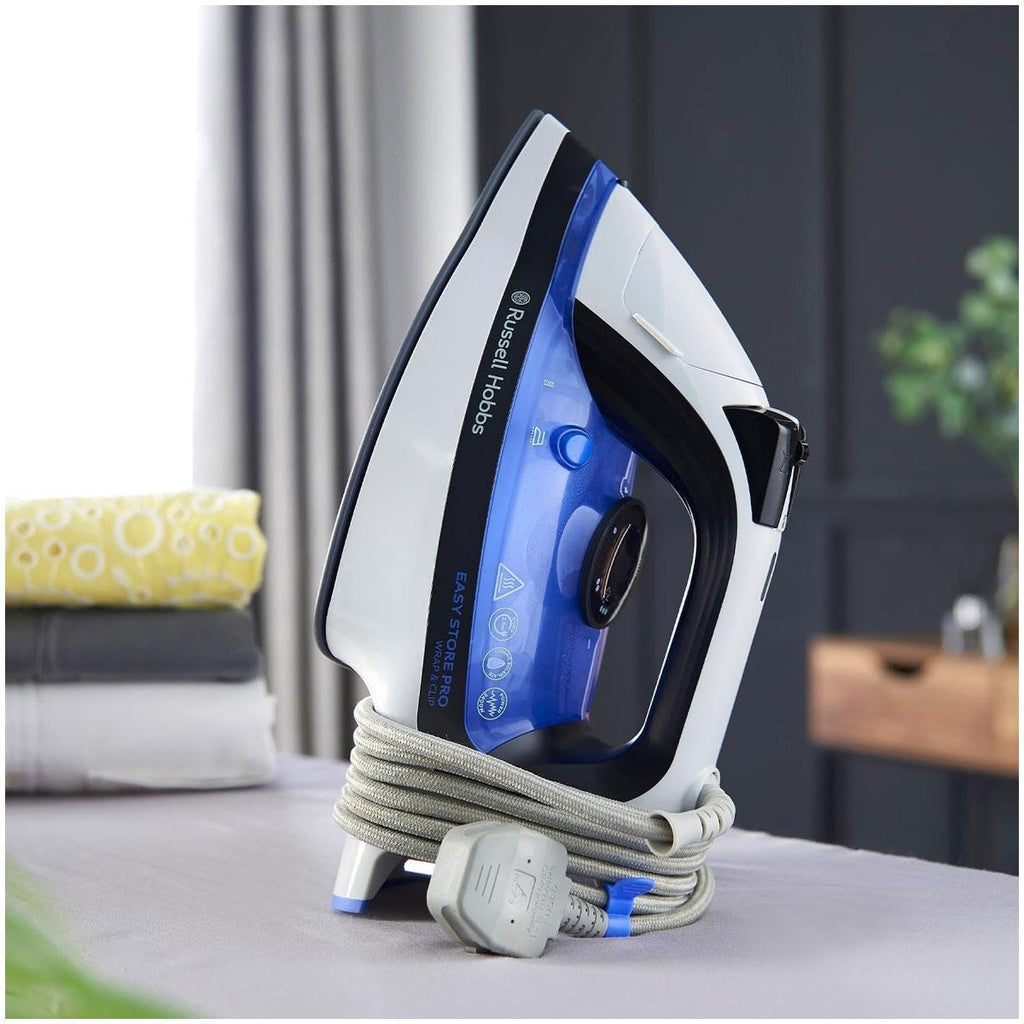 Russell Hobbs Easy Store Pro Wrap And Clip Steam Iron 2400W 320ml Water Tank - Blue/White/Black