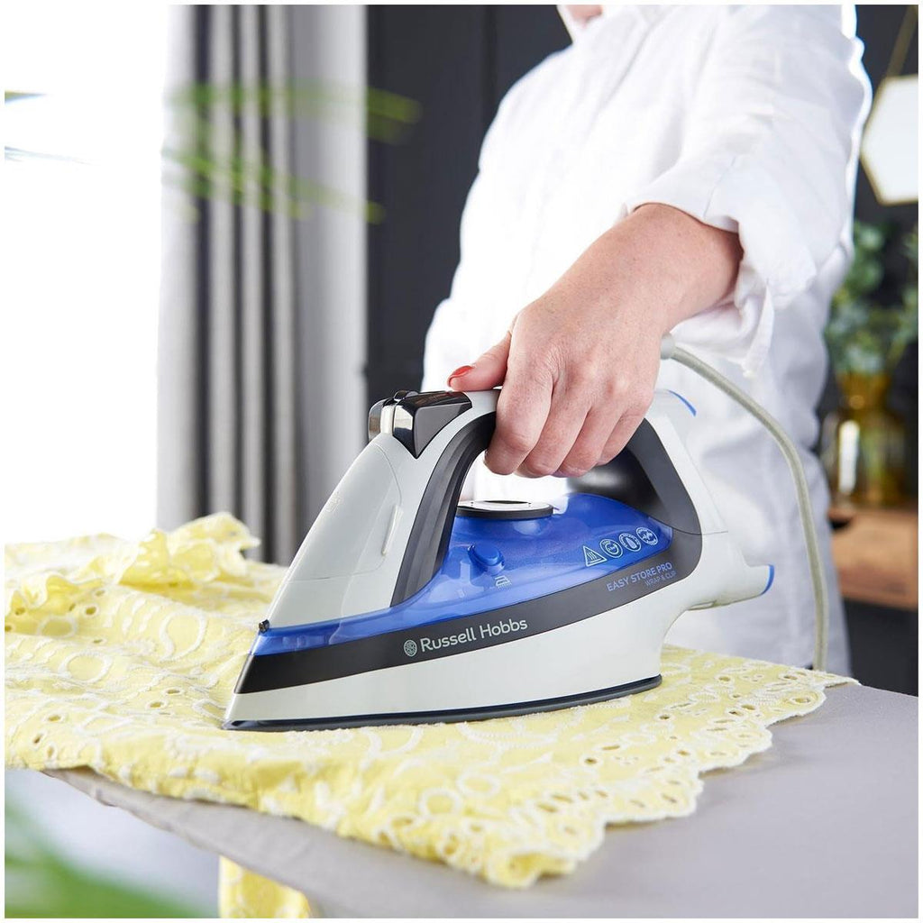 Russell Hobbs Easy Store Pro Wrap And Clip Steam Iron 2400W 320ml Water Tank - Blue/White/Black