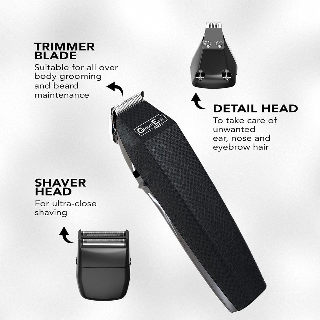 Wahl GroomEase Battery Multigroomer 7-In-1 With 3 Interchangeable Heads And 4 Combs Attachments - Black