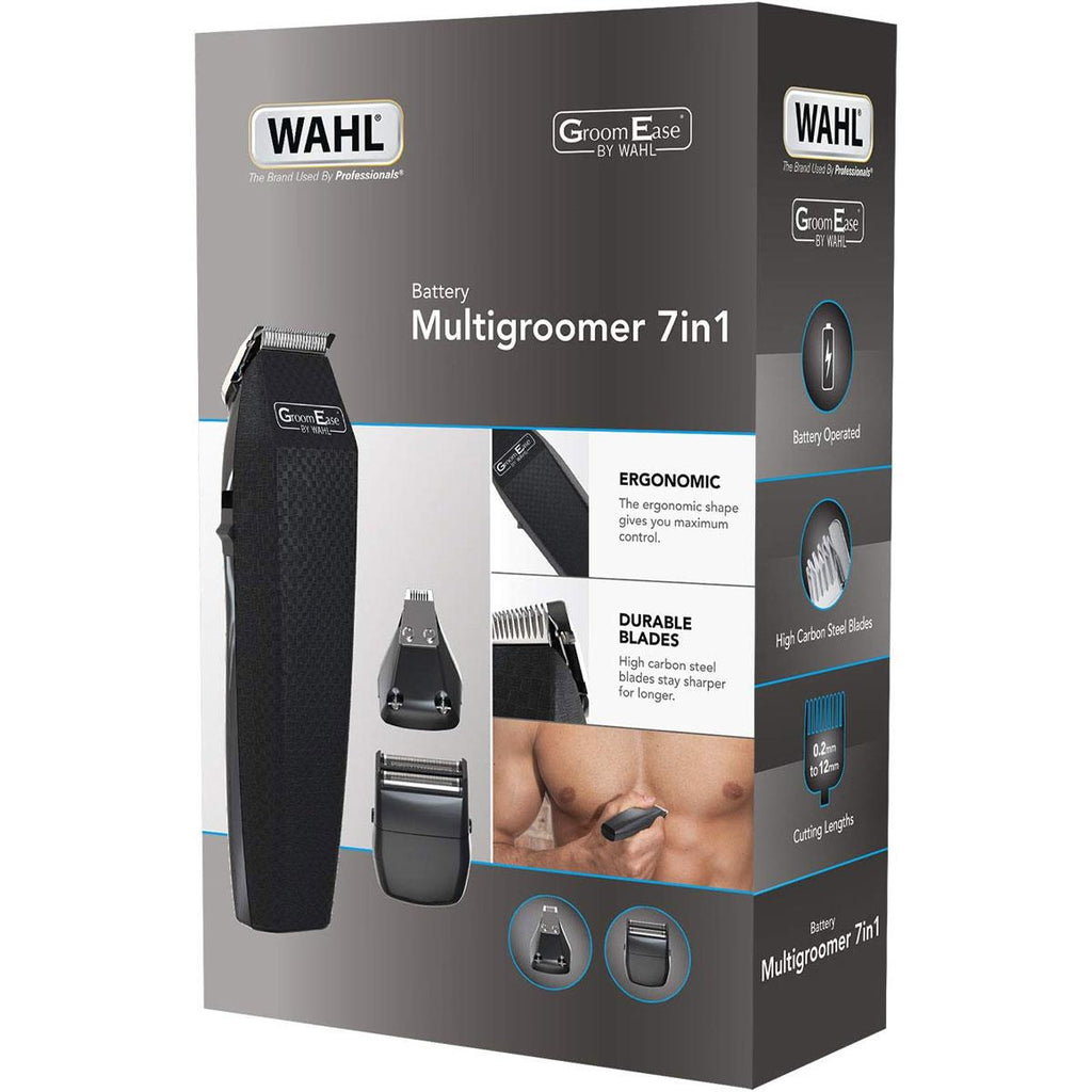 Wahl GroomEase Battery Multigroomer 7-In-1 With 3 Interchangeable Heads And 4 Combs Attachments - Black