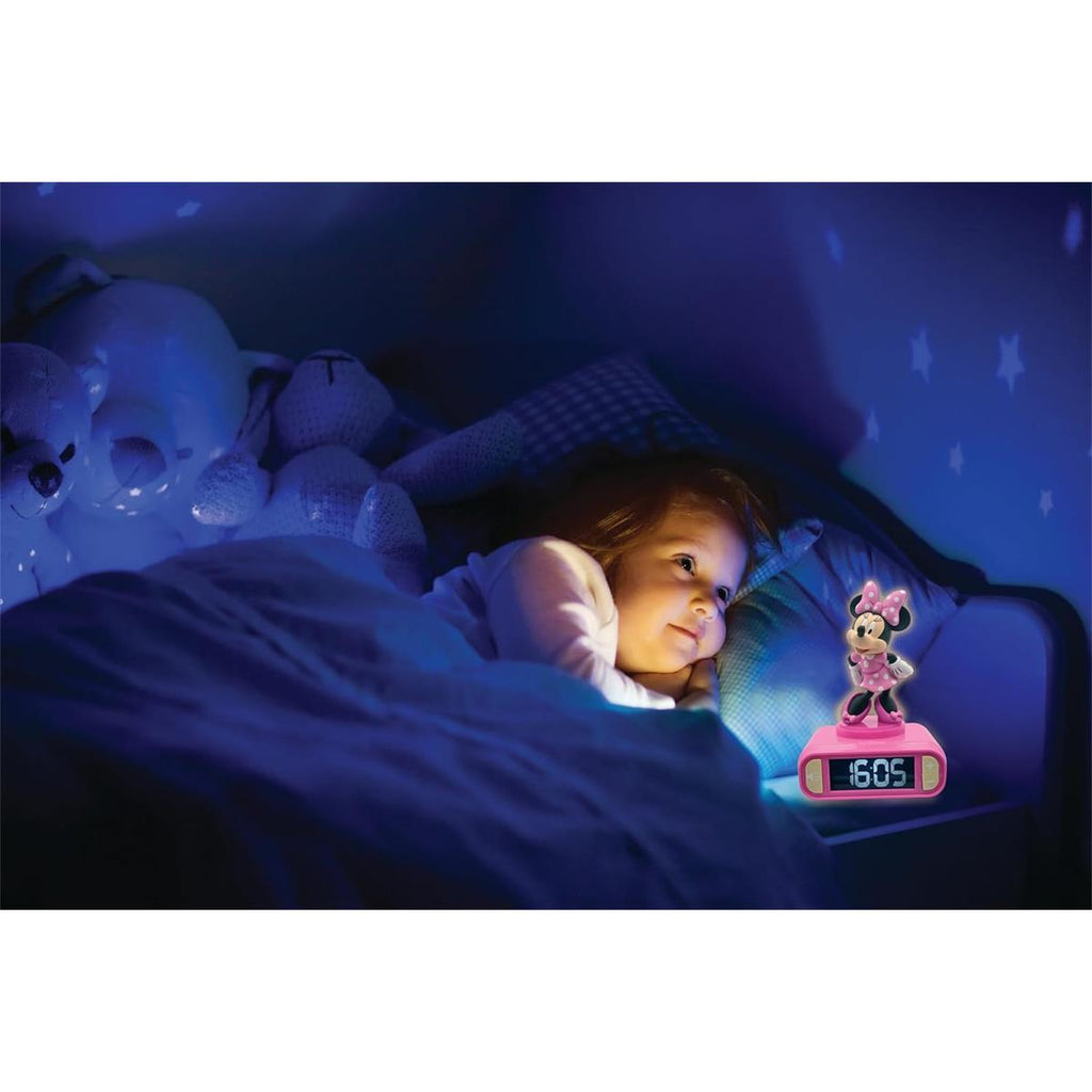 Lexibook 3D Minnie Mouse Childrens Clock With Night Light Alarm Snooze - Pink