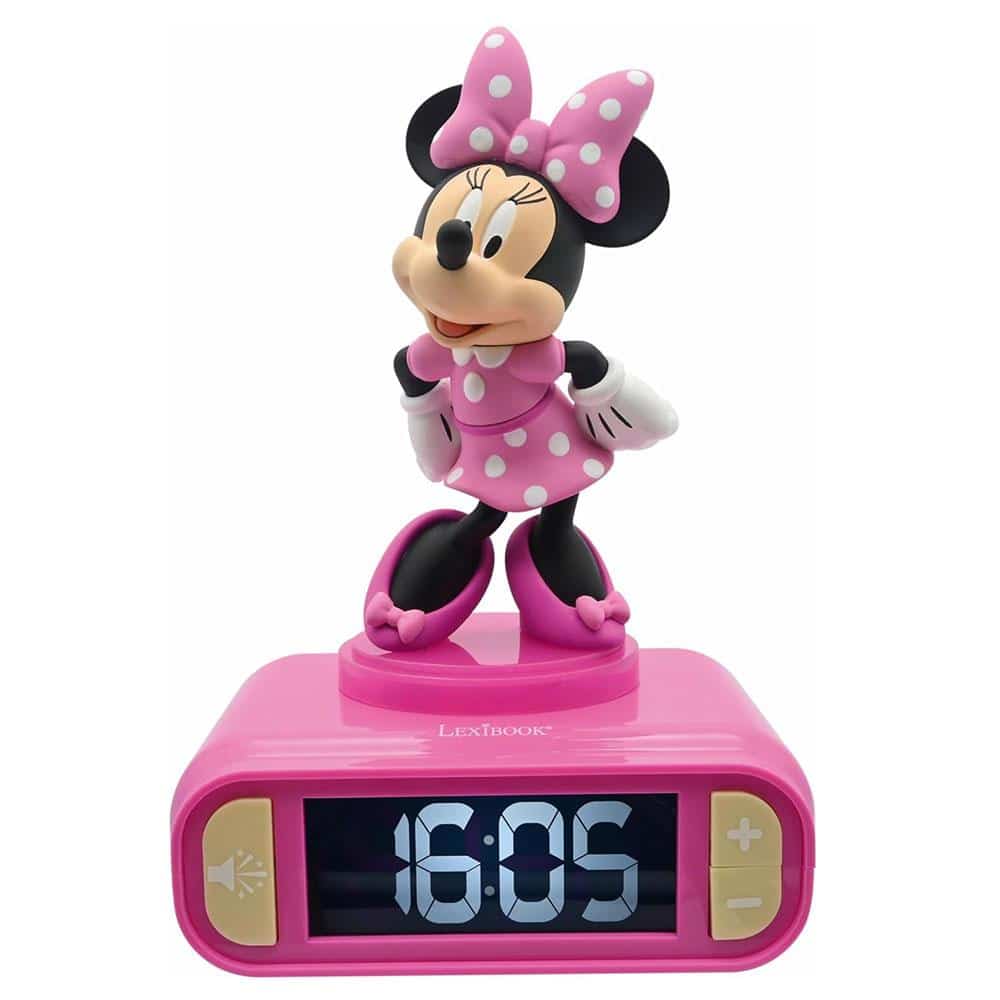 Lexibook 3D Minnie Mouse Childrens Clock With Night Light Alarm Snooze - Pink