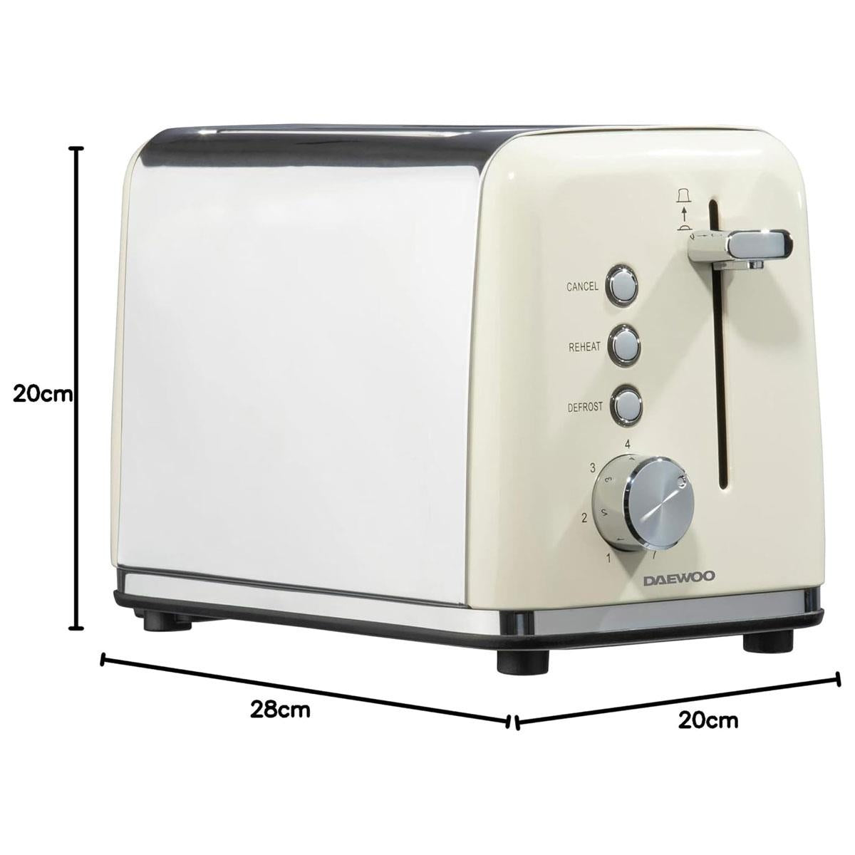 Daewoo Kensington 2 Slice Toaster Stainless Steel 810W - Cream