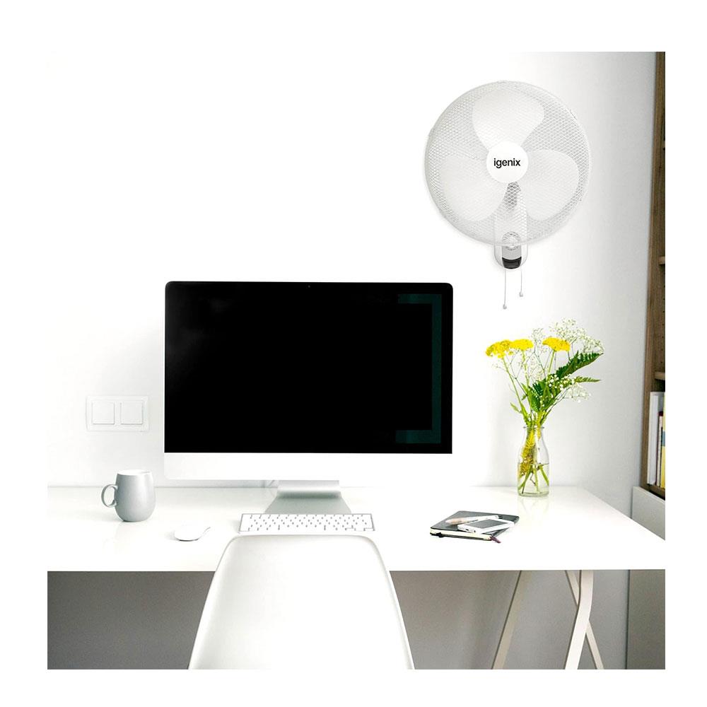 Igenix 16 Inch Wall Mounted Fan With Oscillation And 3 Speed Settings - White