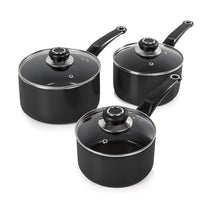 Morphy Richards Equip Saucepan Set 3Piece 16/18/20cm Non-Stick Ceramic Coating – Black