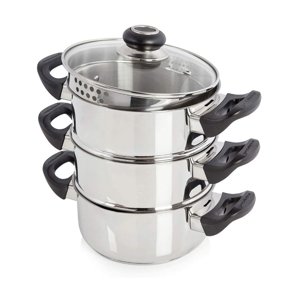 Morphy Richards 3 Tier Steamer 18cm Stainless Steel with Tempered Glass Lid