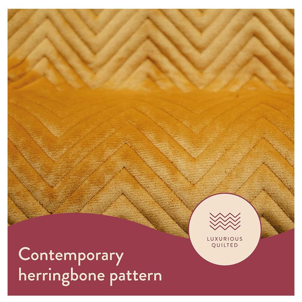 Dreamland Hurry Home Deluxe Velvet Herringbone Quilted Heated Warming Throw Blanket 120 x 160 cm - Mustard Yellow