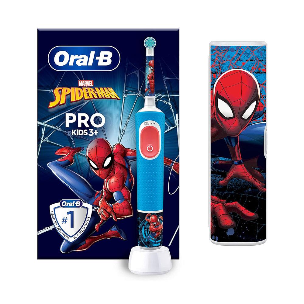 Oral-B Marvel Spiderman Pro Kids Electric Toothbrush 2 Modes With Travel Case Gift Set - Red & Blue D12KIDSPROSPIGIFT