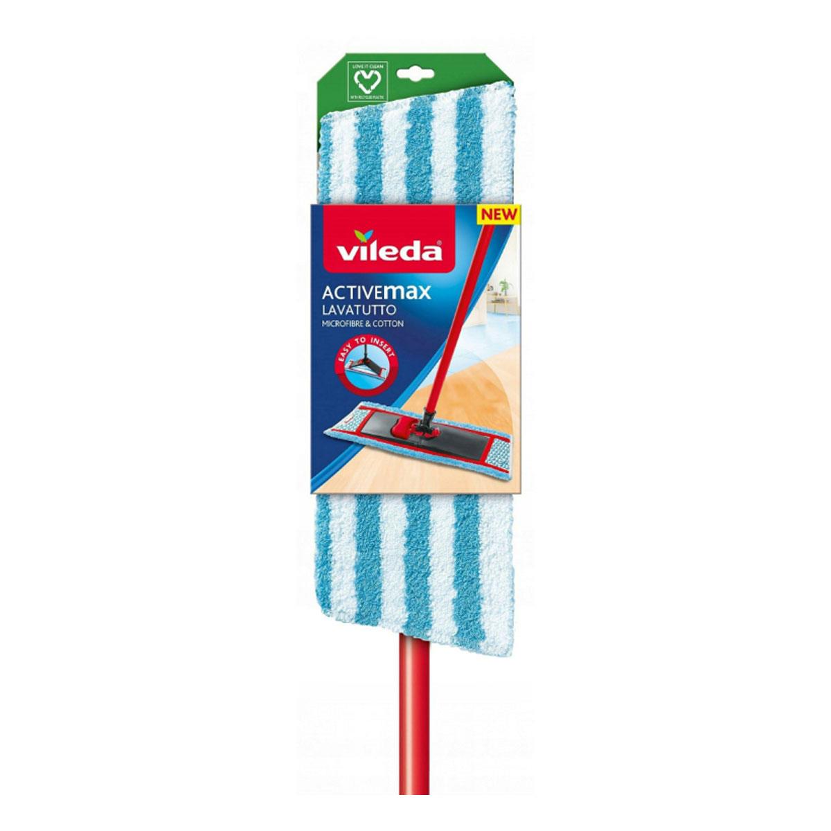Vileda Active Max Mop With Telescopic Broom Handle Microfibre & Cotton - Red/Black