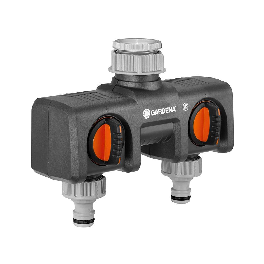 Gardena Twin-Tap Connector For Operating Two Watering Accessories - Orange/Black/Grey