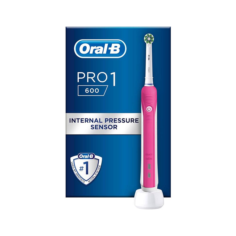 Oral-B Pro 600 Cross Action Electric Toothbrush Rechargeable With Pressure Sensor - Pink