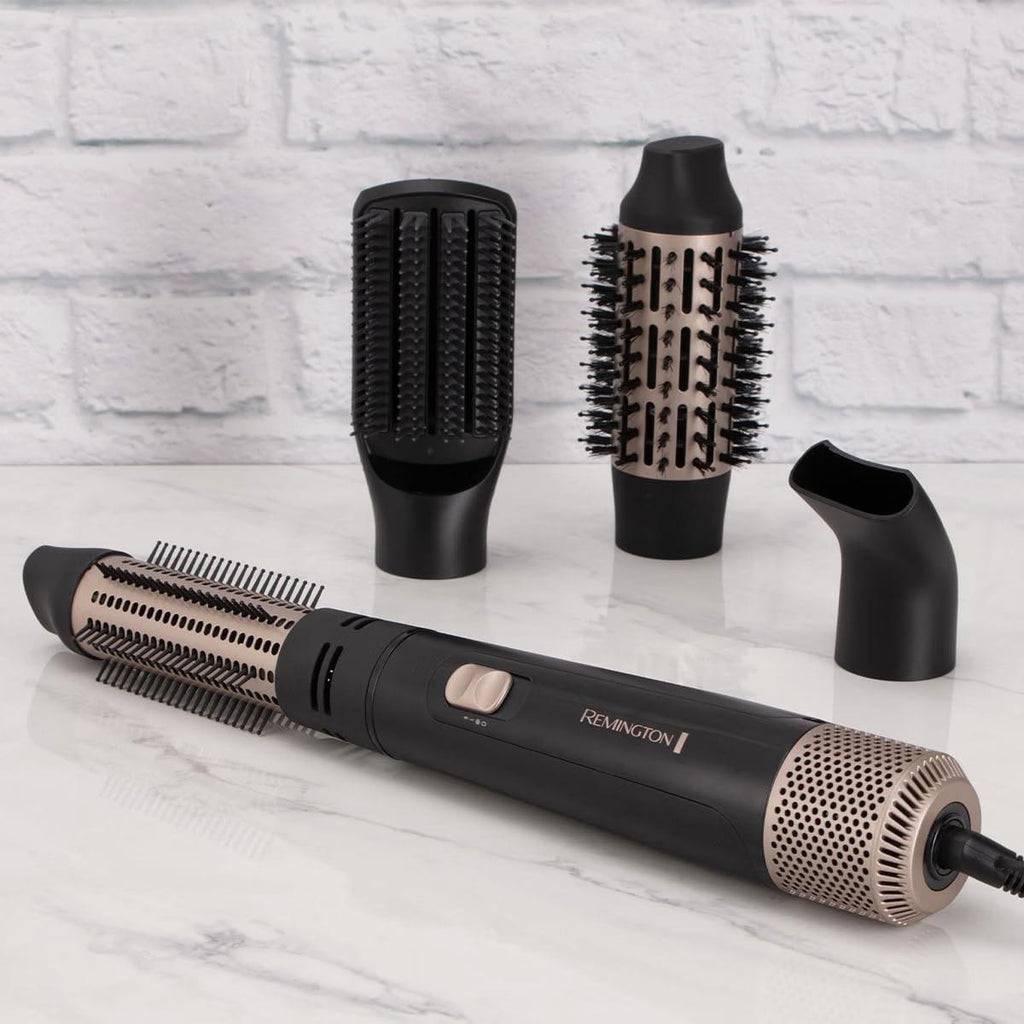 Remington Blow Dry And Style Caring Airstyler Hair Dryer Hot Brush & Hair Curler 1000W With 4 Attachments - Black