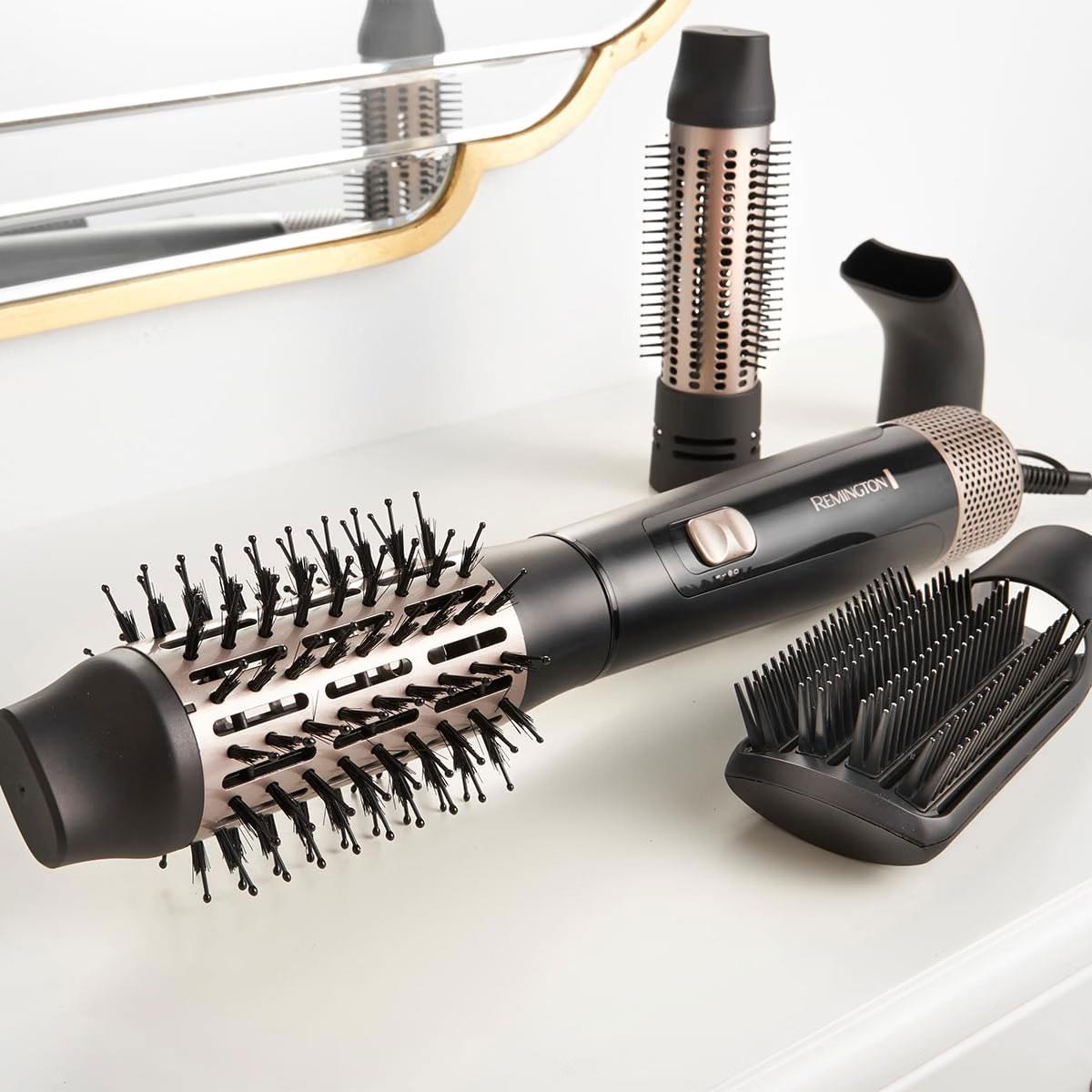 Remington Blow Dry And Style Caring Airstyler Hair Dryer Hot Brush & Hair Curler 1000W With 4 Attachments - Black
