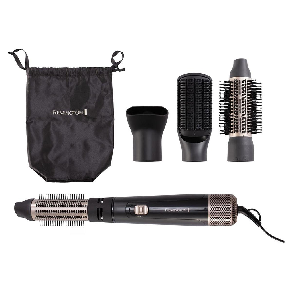 Remington Blow Dry And Style Caring Airstyler Hair Dryer Hot Brush & Hair Curler 1000W With 4 Attachments - Black