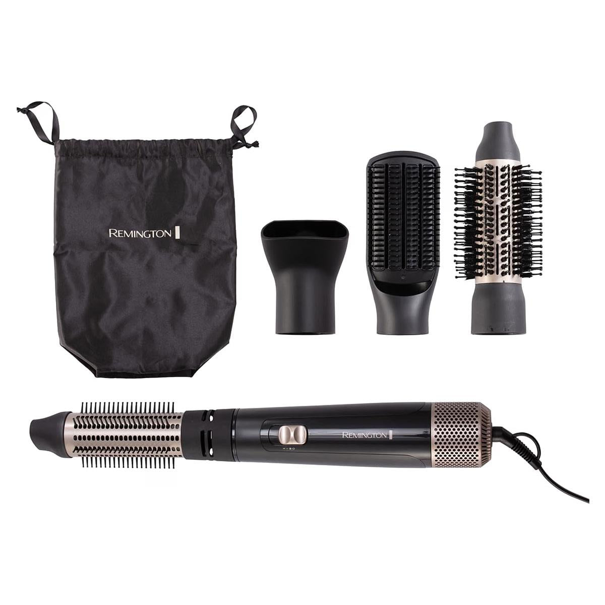 Remington Blow Dry And Style Caring Airstyler Hair Dryer Hot Brush & Hair Curler 1000W With 4 Attachments - Black