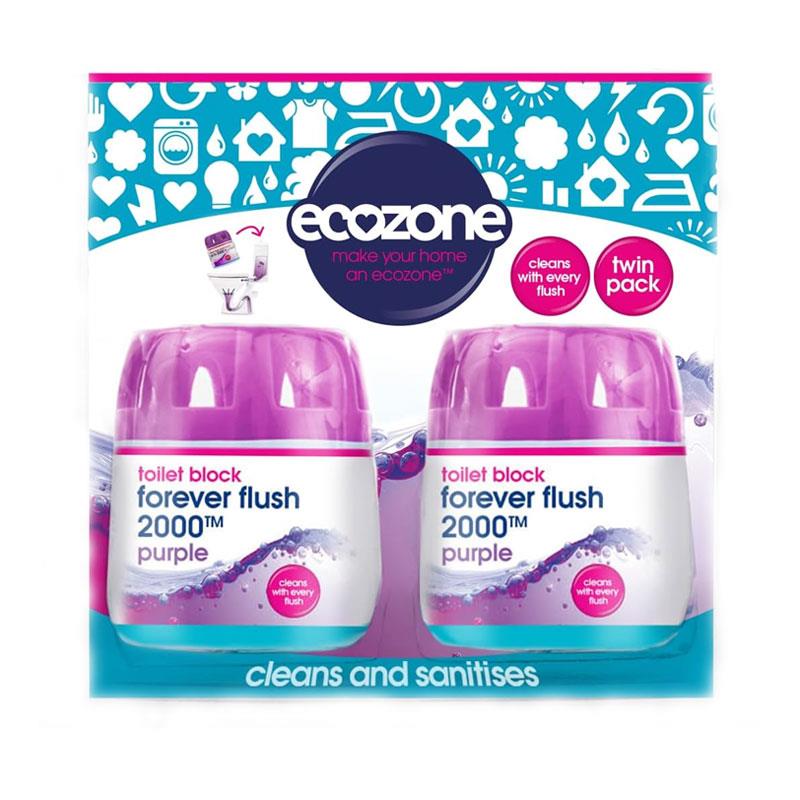 Ecozone Forever Flush 2000 Purple Toilet Block Cleans With Every Flush Twin Pack